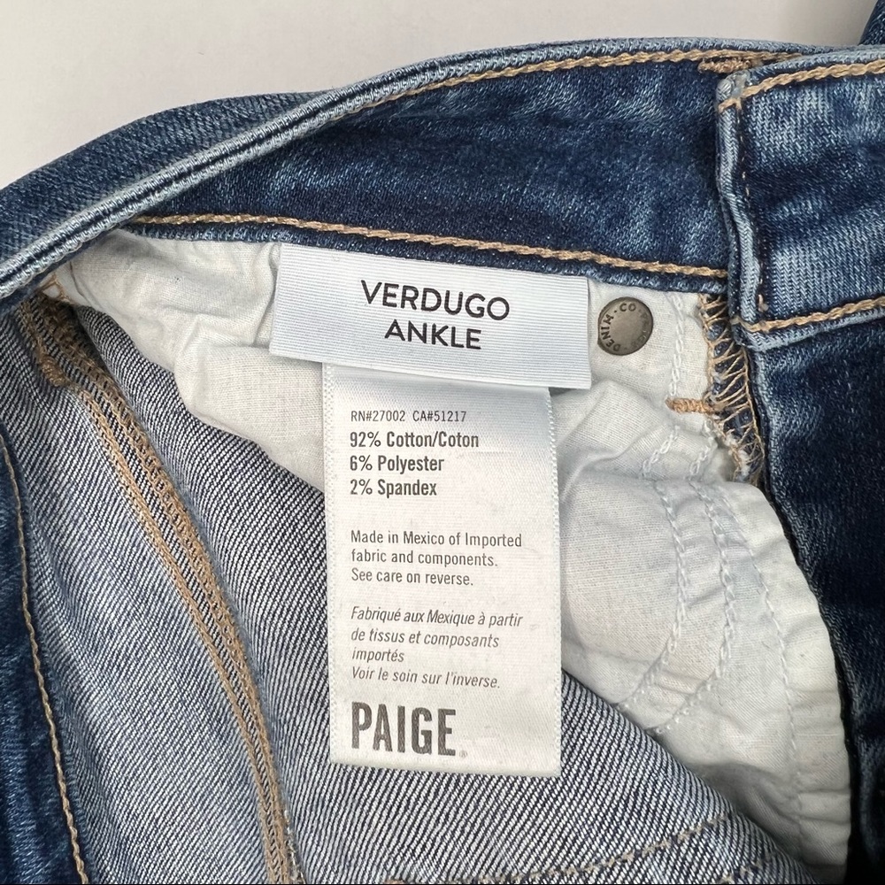 Paige Distressed Raw Hem Verdugo Ankle Jeans in Medium Wash Blue 24 - Picture 4 of 8